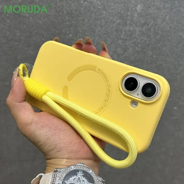 16 ProMax Original Liquid Silicone Magnetic Case for iPhone 15 14 13 12 11 Pro Max 16 Plus Wristband Lanyard Magsafe Soft Cover